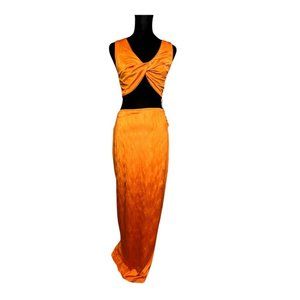 Revolve superdown Orange Crop Top Stretchy Maxi Skirt Two Piece Set (Womens L)